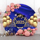 Gold Balloons Navy Blue Class Of 2025 Round Backdrop